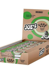 Weider Joe's Core Bars in a box, featuring high protein and low sugar hazelnut flavor.